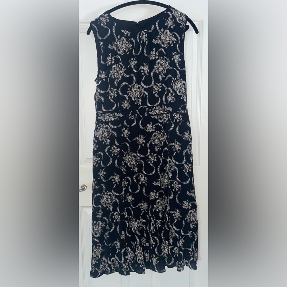 Talbots Black and White Patterned Sleeveless Midi Dress Size 10